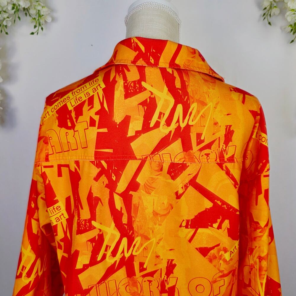 Artsy Graffiti Jacket Large Orange Art is Life Button Front Pop Streetwear Shein - Picture 7 of 14